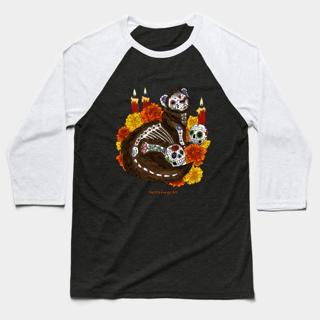 Dia de los Muertos: Ferret Baseball T-Shirt by SierraTiegsArt